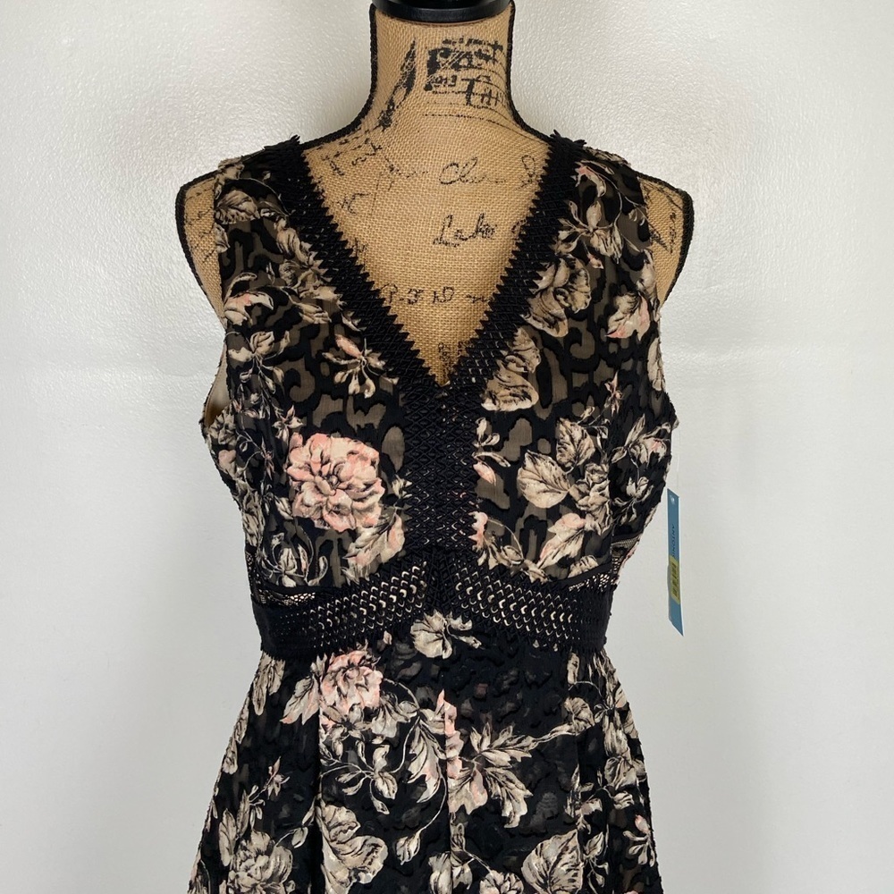 Antonio Melani Jacquard Floral Dress Size 8 Sheer Chiffon High Low Black & Pink - Picture 5 of 16